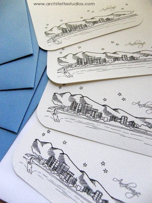 Anchorage, Alaska - United States - City Skyline Series - Notecards (8)