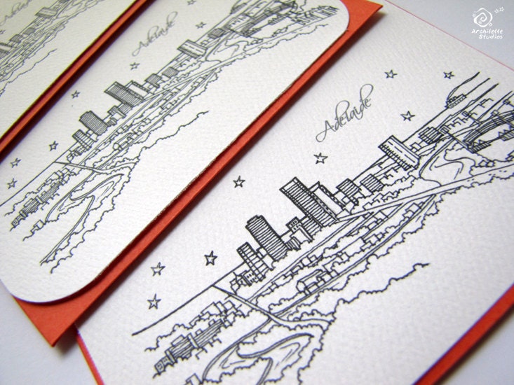 Adelaide, Australia - Asia/Pacific - City Skyline Series - Notecards (8)