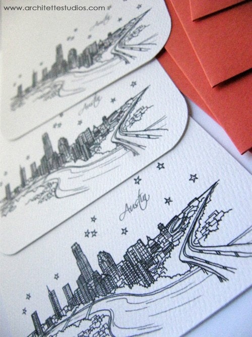Austin, Texas - United States - City Skyline Series - Notecards (8)