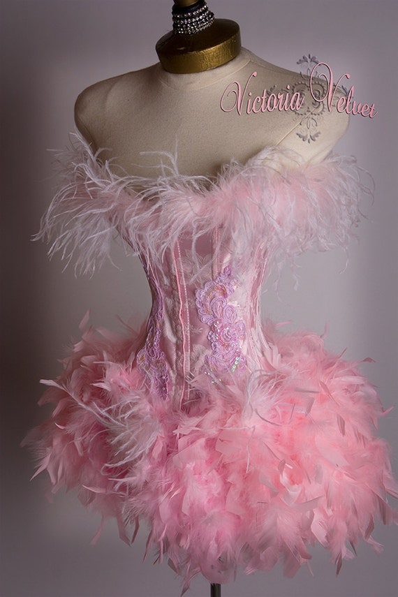 The Victoria Velvet FiFi Pink Feather Corset by victoriavelvet