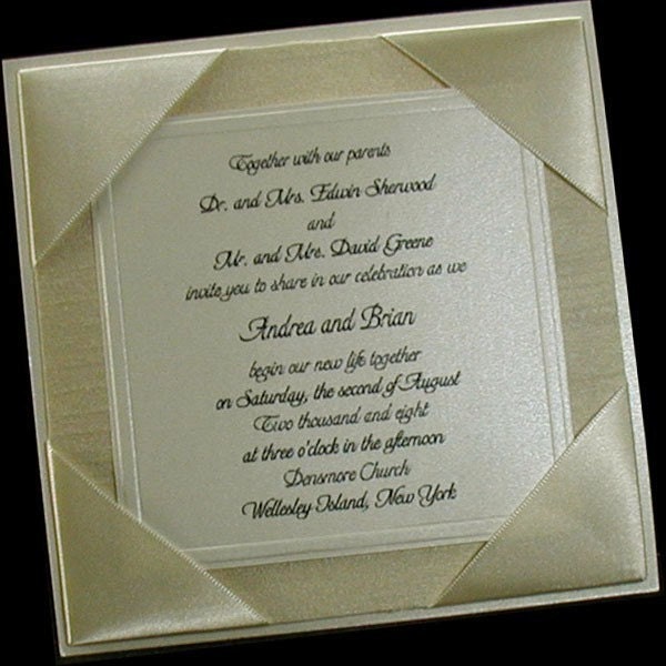 50  Boxed Couture Wedding Invitations, Ivory. Your guests will love the ribbons printed with their names.