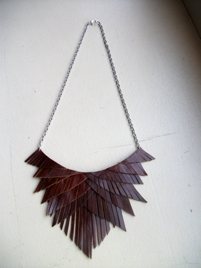 Brown Leather Fringe Necklace