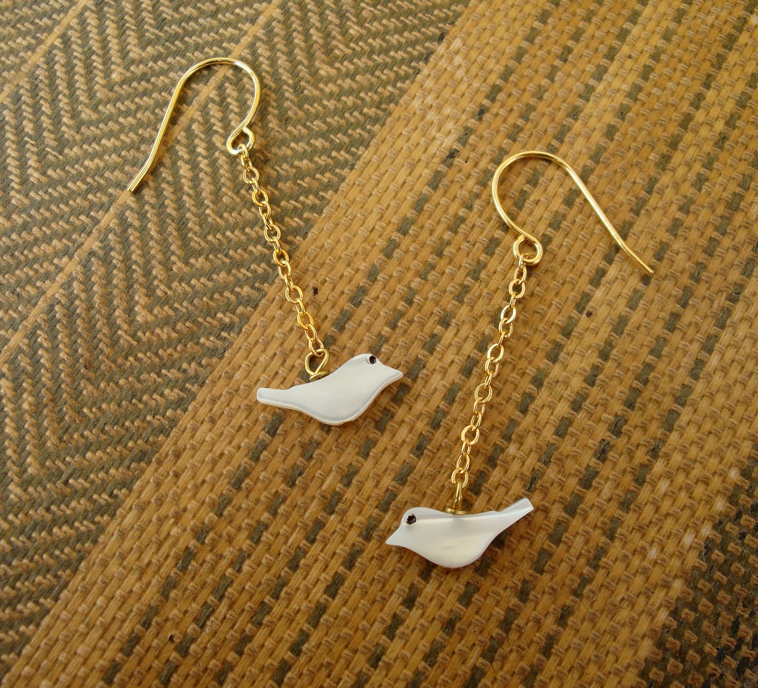 Mother of Pearl Bird Earrings in Gold.