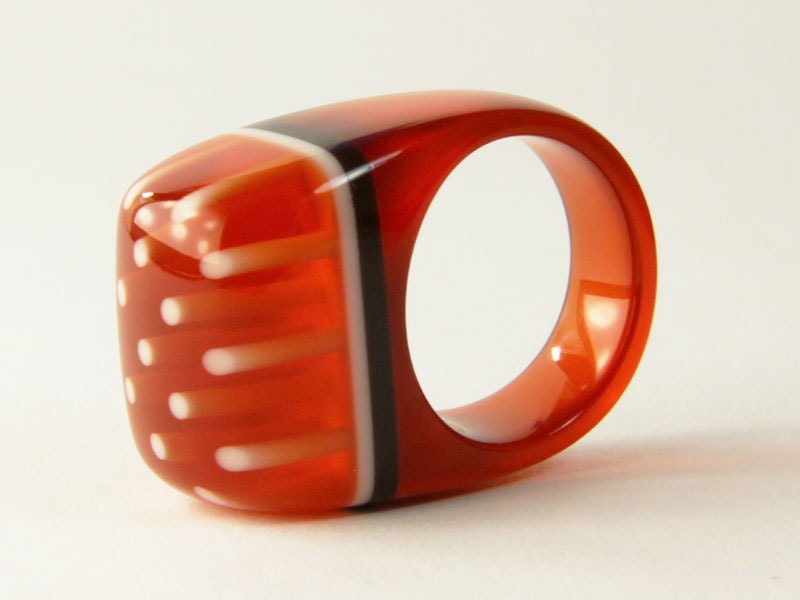 resin jewelery - ' Ember' - red polka dot plastic resin ring - modern contemporary ring - resin ring