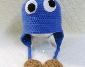 Blue Monster with Cookies Earflap Hat - MADE TO ORDER