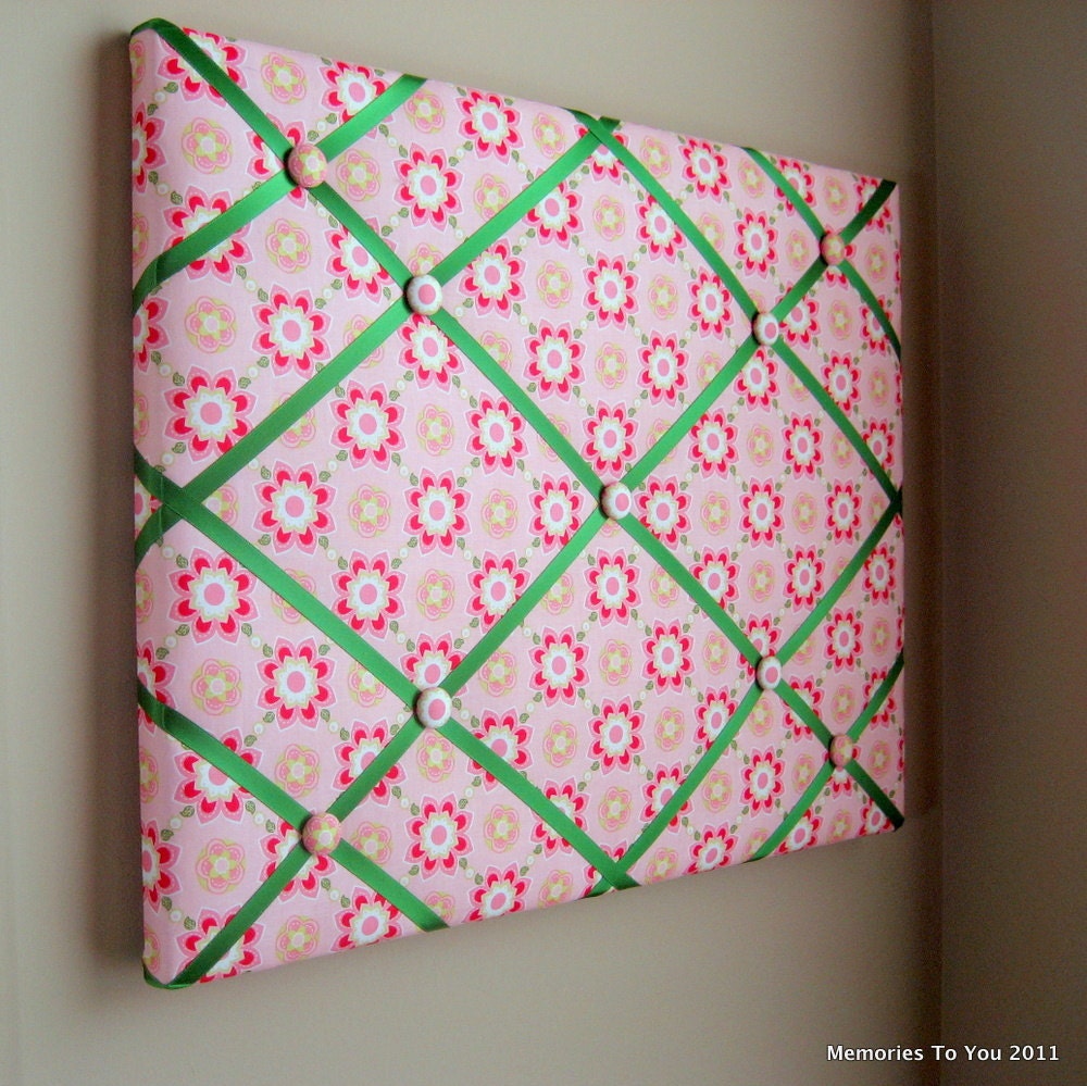 16x20 Memory Board or Bow Holder Pink and Green Floral