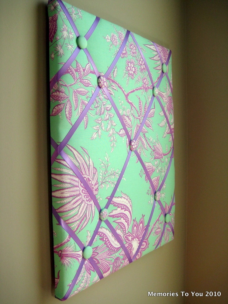 16x20 Memory Board Bow Holder Green and Purple Floral