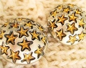 Silver with Gold Star Earrings Vintage Clip Round, Shipping Included to USA