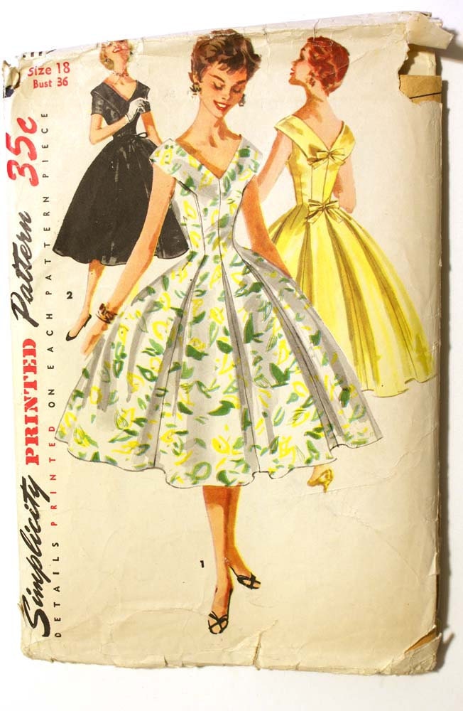 Vintage 1950s Full Dress Pattern Bust 36 Simplicity 1119