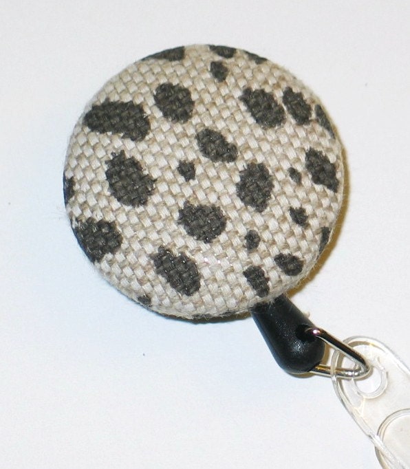 SALE - Fabric Covered Retractable Badge Reel / ID Holder - Leopard Spots in Khaki