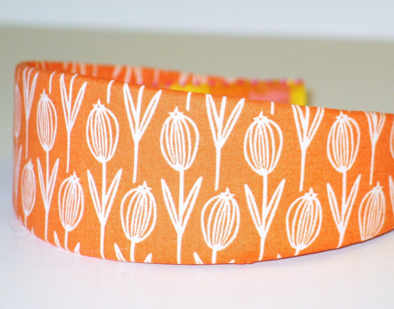 Fabric Covered Headband - Orange Seed Pods, Wide Headband for Women or Girls