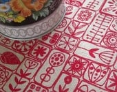 scandi - screenprinted fabric in london bus red on oatmeal