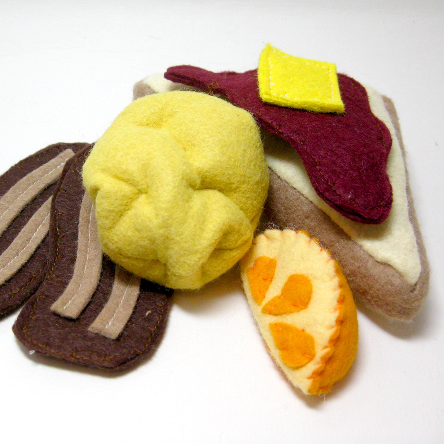Wool Felt Food Toy Scrambled Egg Bacon and Toast Breakfast Set