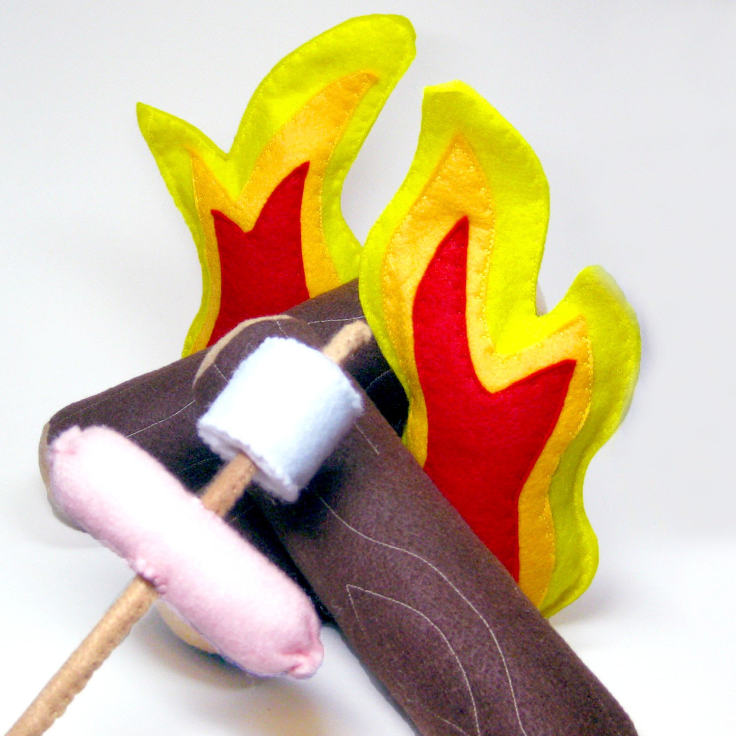 Felt Toy Campfire with Logs Flames Hot Dogs and Marshmallows Set