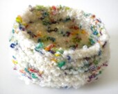 SALE 1/2 OFF - Knitted Bowl - Soft Fuzzy Confetti and White - Hand Knit Basket - Party Colors