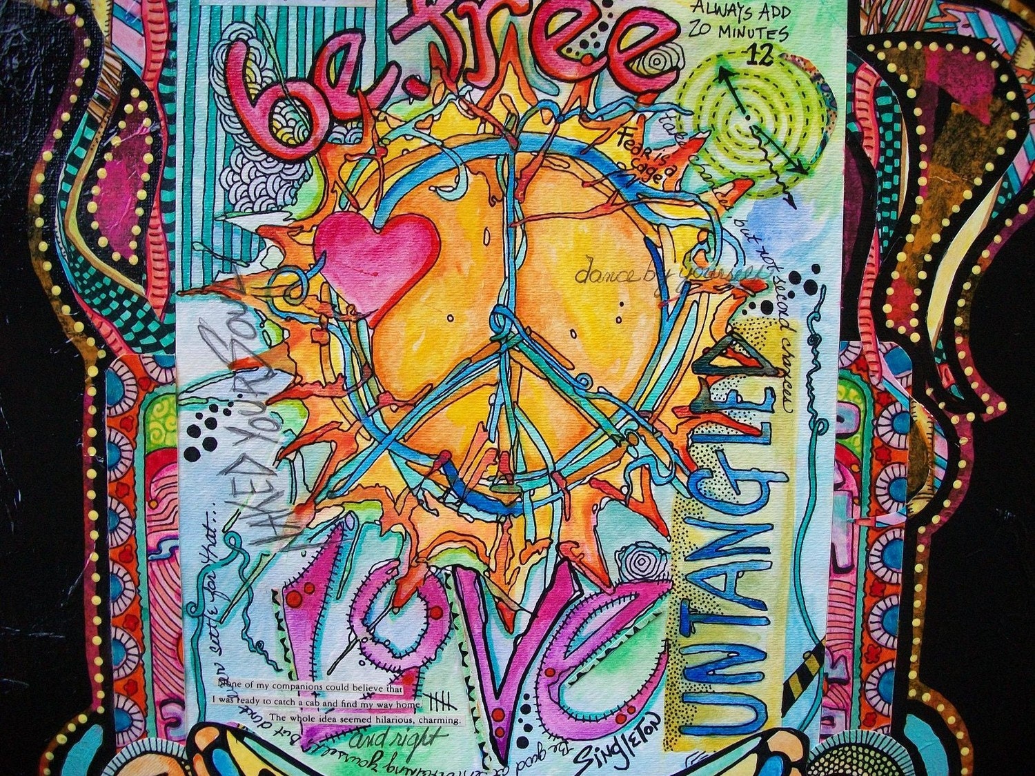 Singleton Hippie Art Original, Love Untangled, an Original Painted Collage