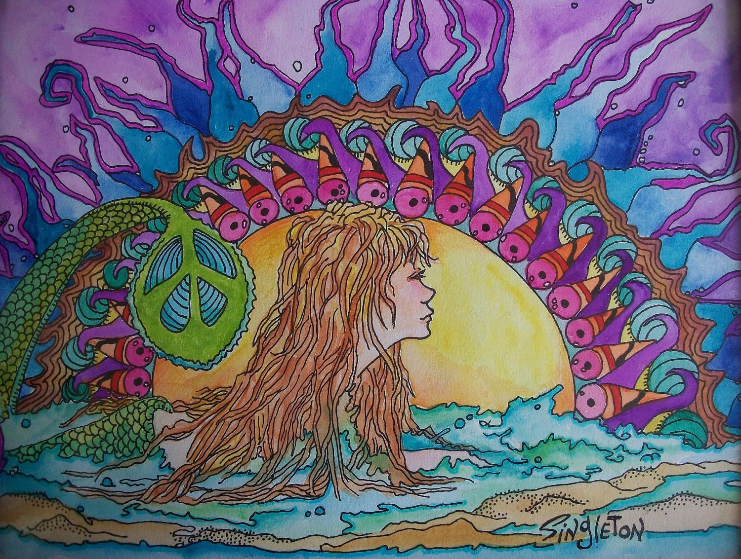 Psychedelic Tidal Pool, Singleton Hippie Art