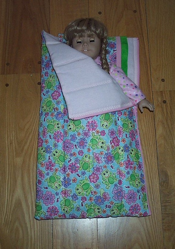 American Girl Doll size Sleeping Bag and Pillow by granmasplayroom