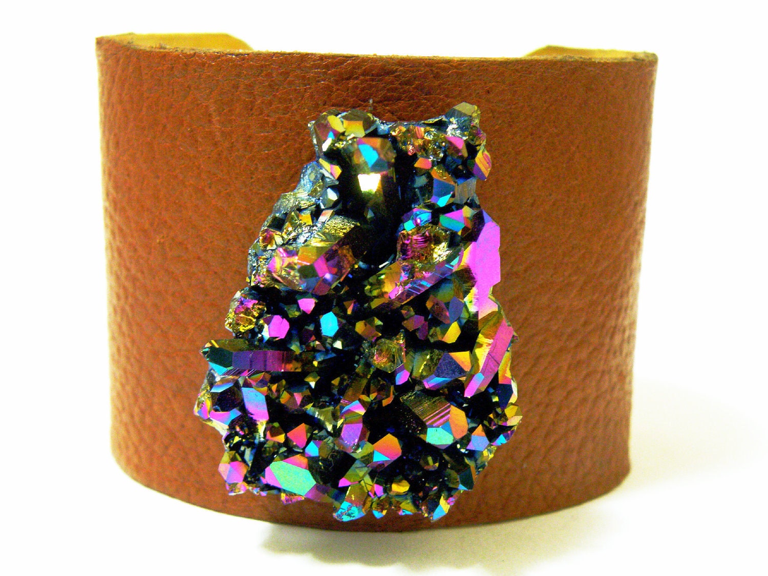 Titanium Aura Quartz Leather Cuff
