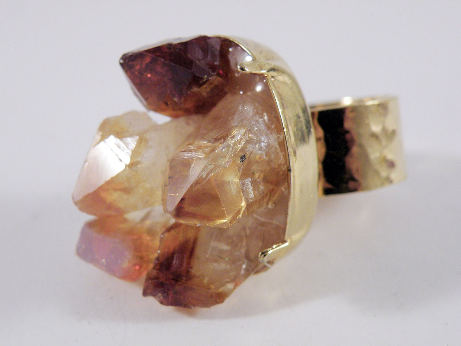 Gold Plated Citrine Cluster Ring
