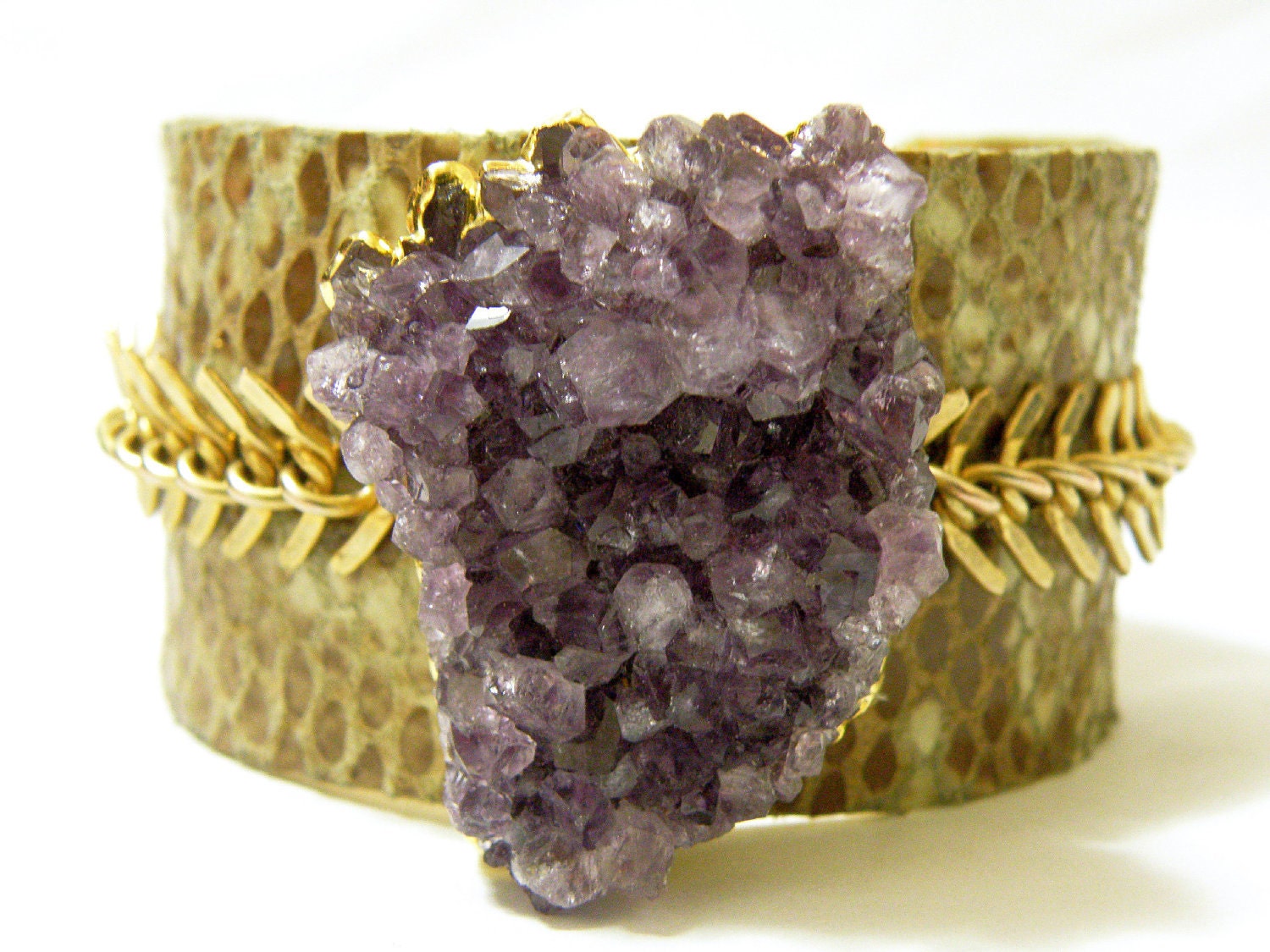 Amethyst  Leather Cuff