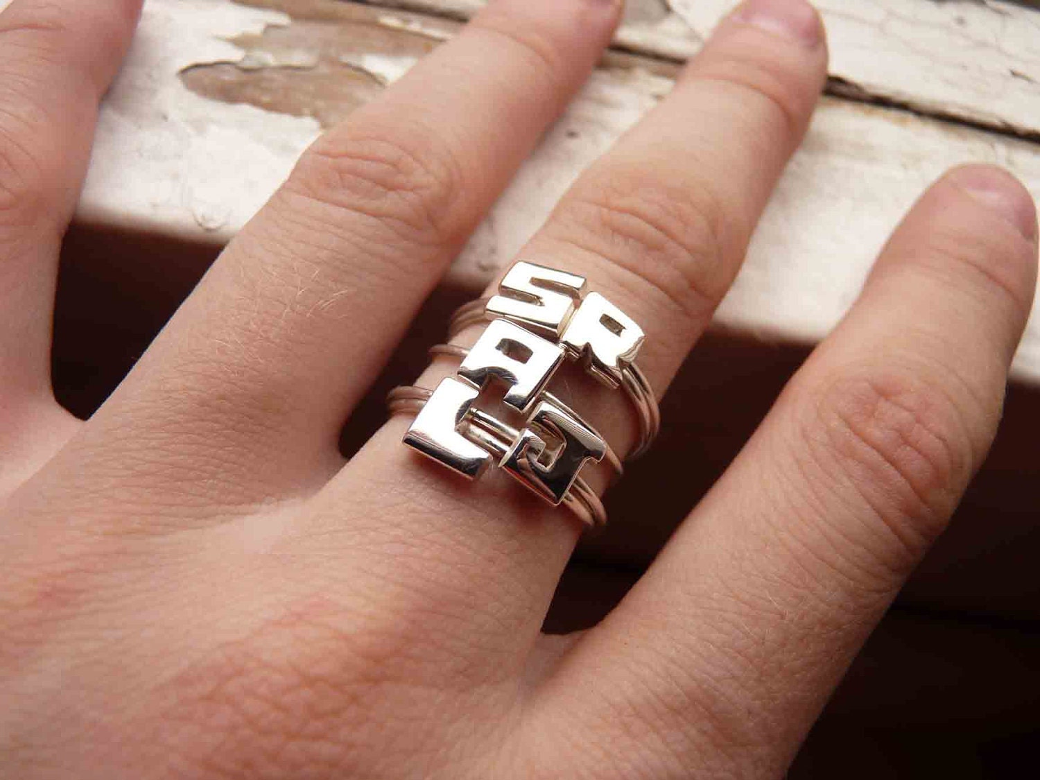 FIVE  Initials Rings - Sterling silver - Made to order - Custom Ring - Letter - Ring Lyrics - Personalized - Stackable jewelry