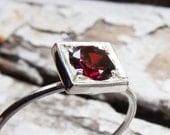 Garnet Ring in Sterling Silver, One Little Stacking ring,  Made to order, Custom Ring ,  Birthstone Ring, January  birthstone