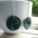 Stencil  earrings - Turquoise and black enamels- Sterling silver and copper