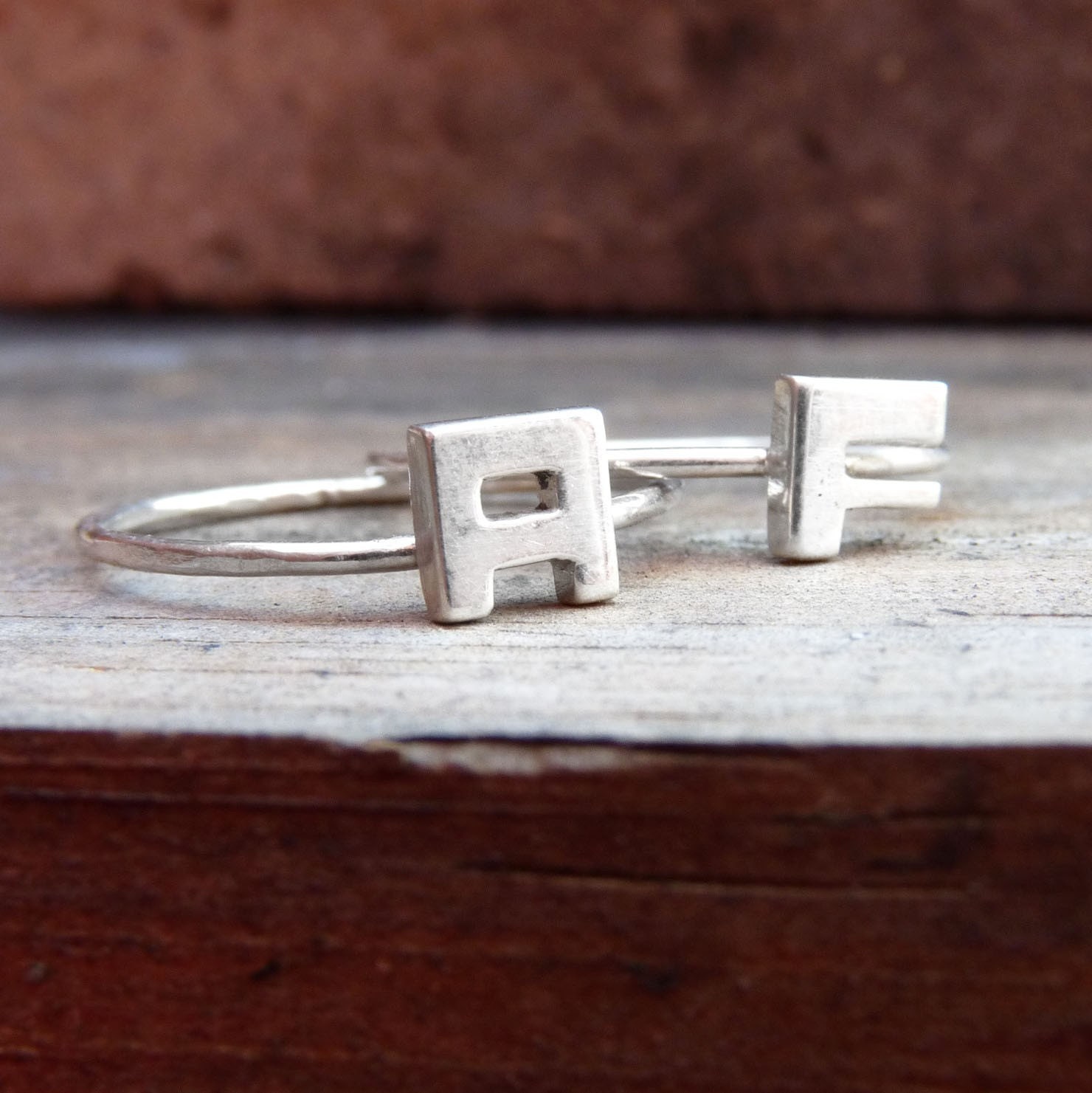 Personalized jewelry, Sterling silver Stacking rings, Two Initial Rings, Made to order, Custom Ring, Letter, Ring Lyrics, Personalized