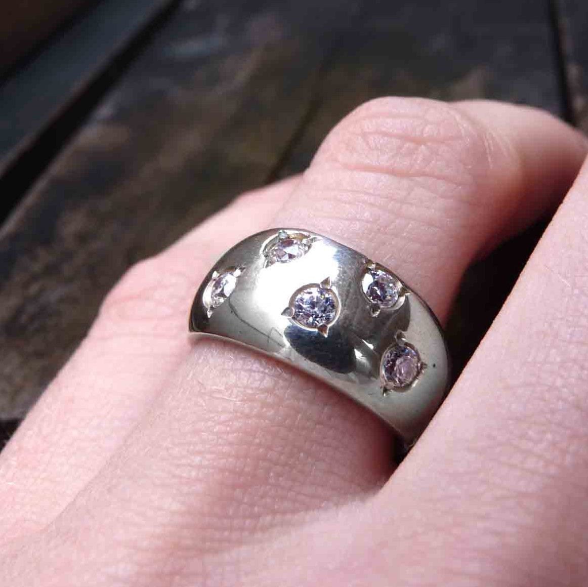 Sparks ring, White stone, Sterling silver  and Cubic zirconia, Fine Jewelry, Cabochon Ring, Made to order in your size