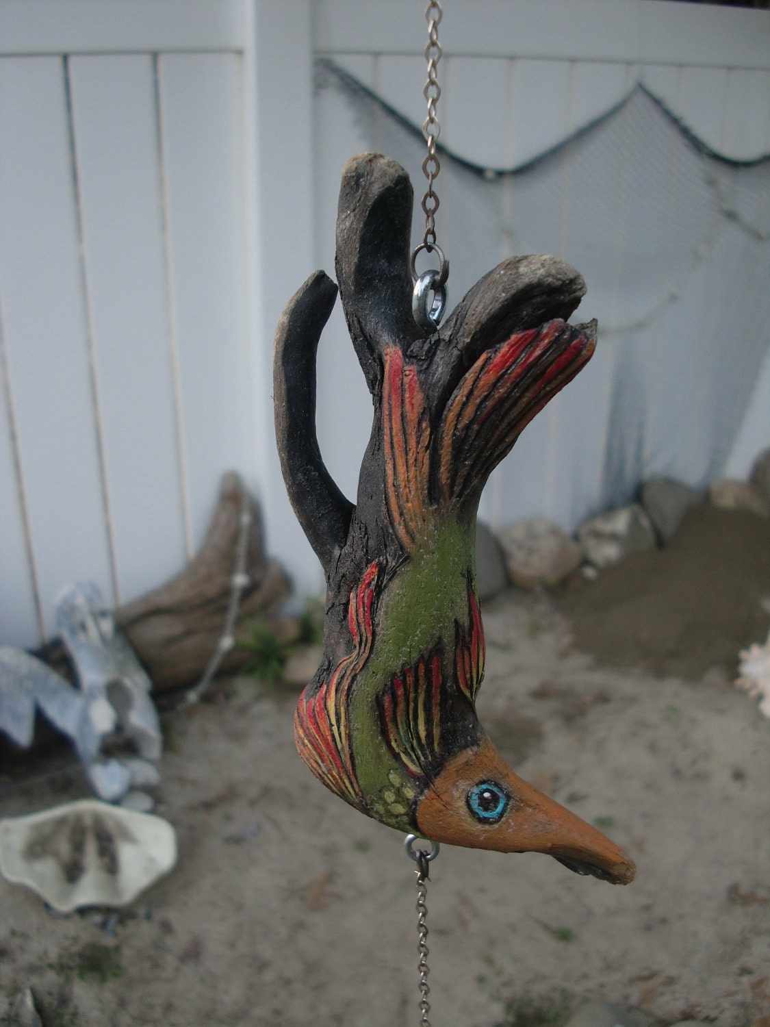 CATCHy driftwood Art - one of a kind bead hanging