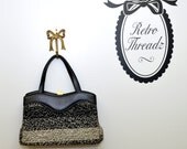 50s black tweed carrying handbag
