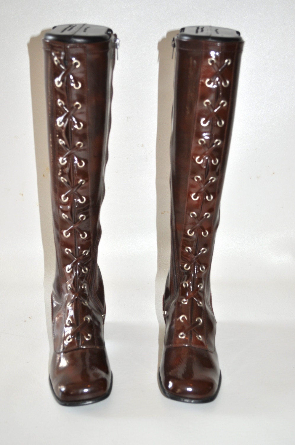 size 6.5 Vintage 60s Chocolate Corset Patent GoGo Boots