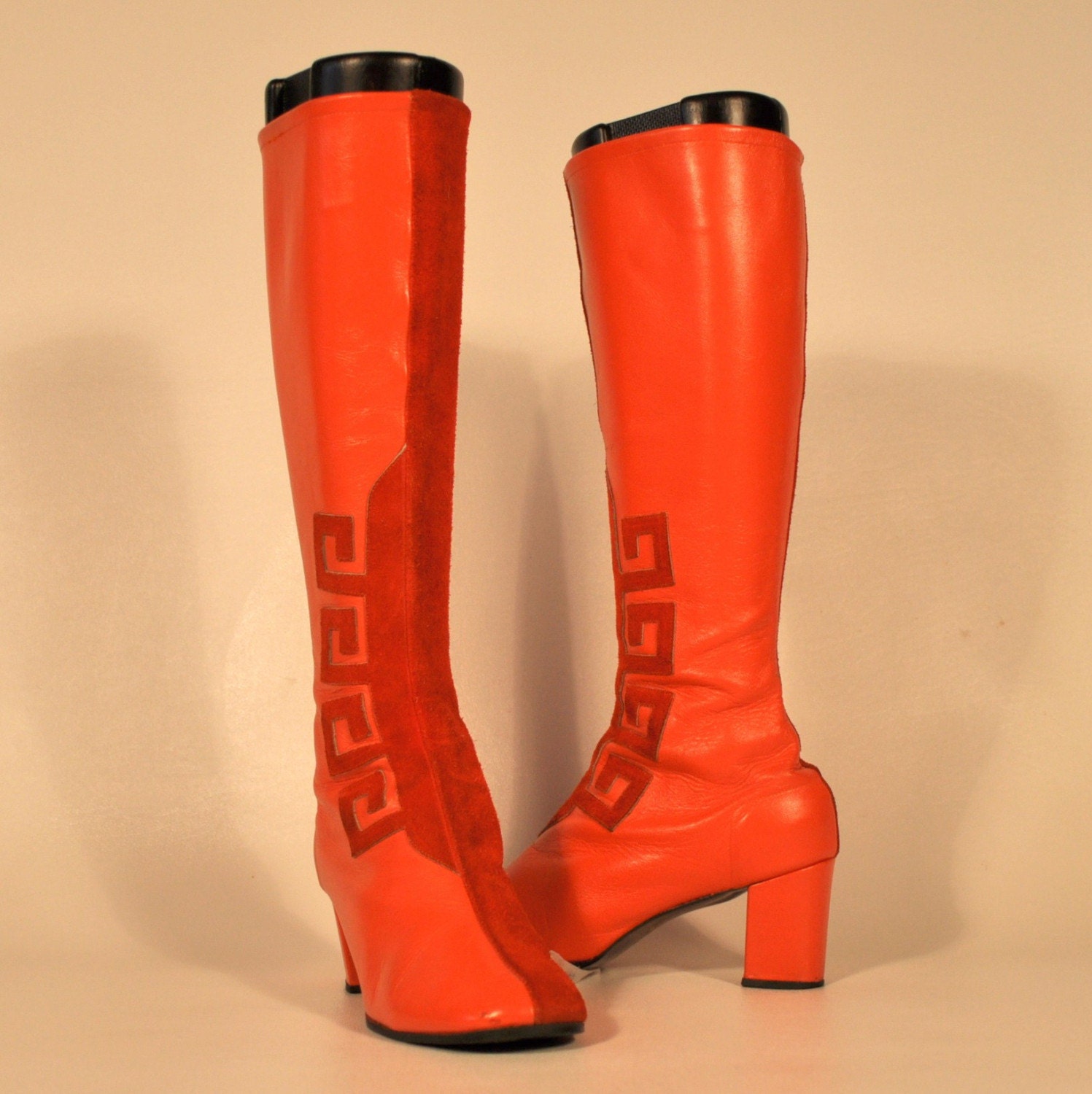 size 6/6.5 Vintage 60s Mod Tangerine Leather GoGo Boots