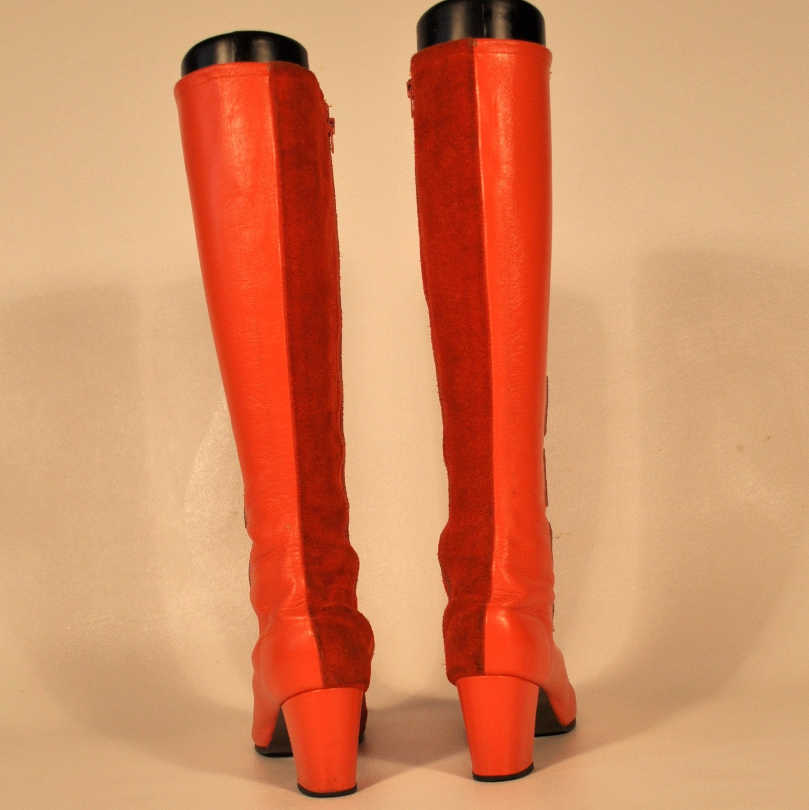 size 6/6.5 Vintage 60s Mod Tangerine Leather GoGo Boots