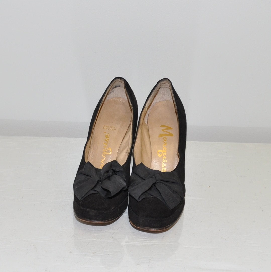 size 7 vintage 60s Midnight Marquise Leather Platform Heels