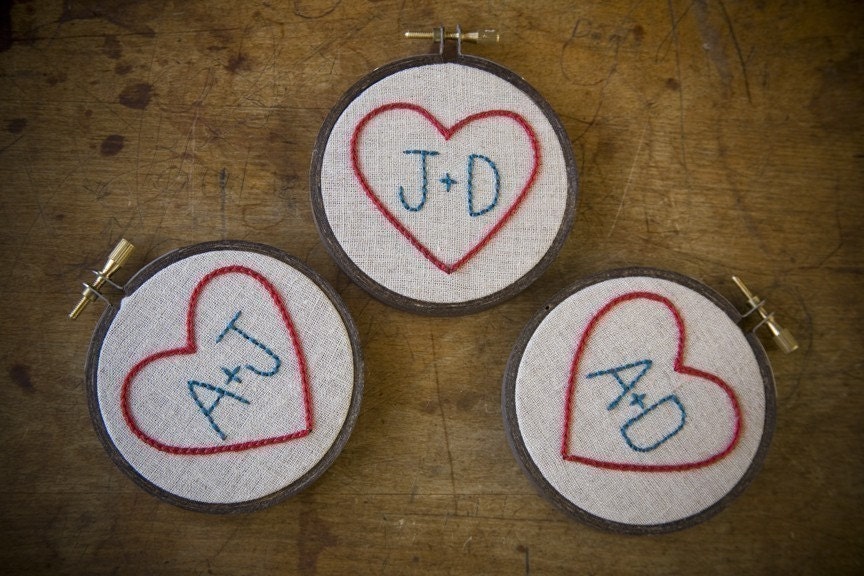 Miniature Custom Heart Sampler - Hand embroidery