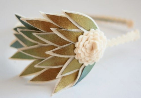 antique gold felt feather fascinator