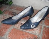 Vintage Henry Waters Navy Blue Leather Pumps