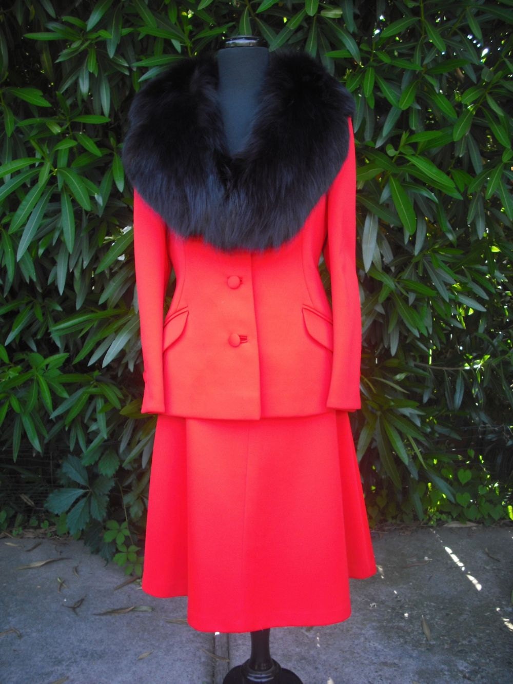 1970's Lilli Ann Suit w/Fur Collar Lilli Ann Orange Knit Suit