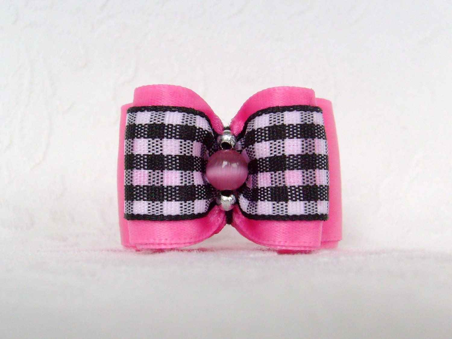 7/8 Pink and Black Check Bow