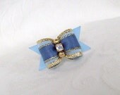 5/8 Blue Gold Sparkle Bow