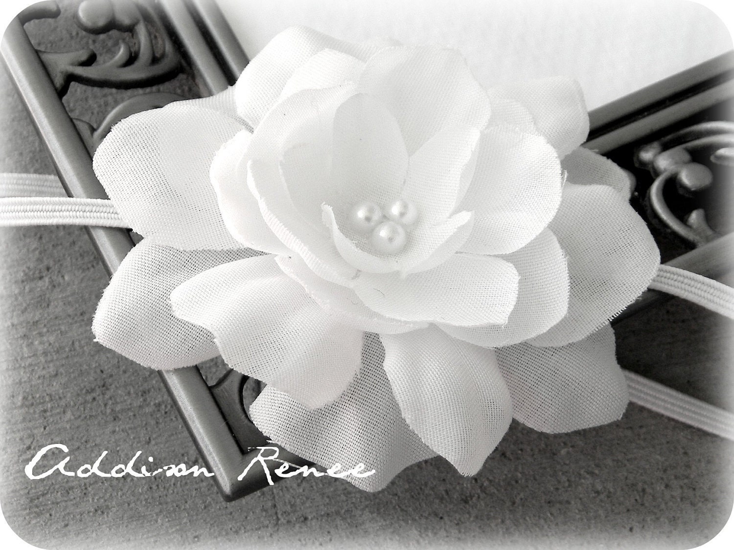 Baby Headband - Baby Girl Headband - Infant Headband - Toddler Headband - white flower on a thin elastic white headband