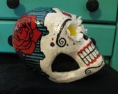 Dia de los Muertos painted Paper Mache Skull - Rose