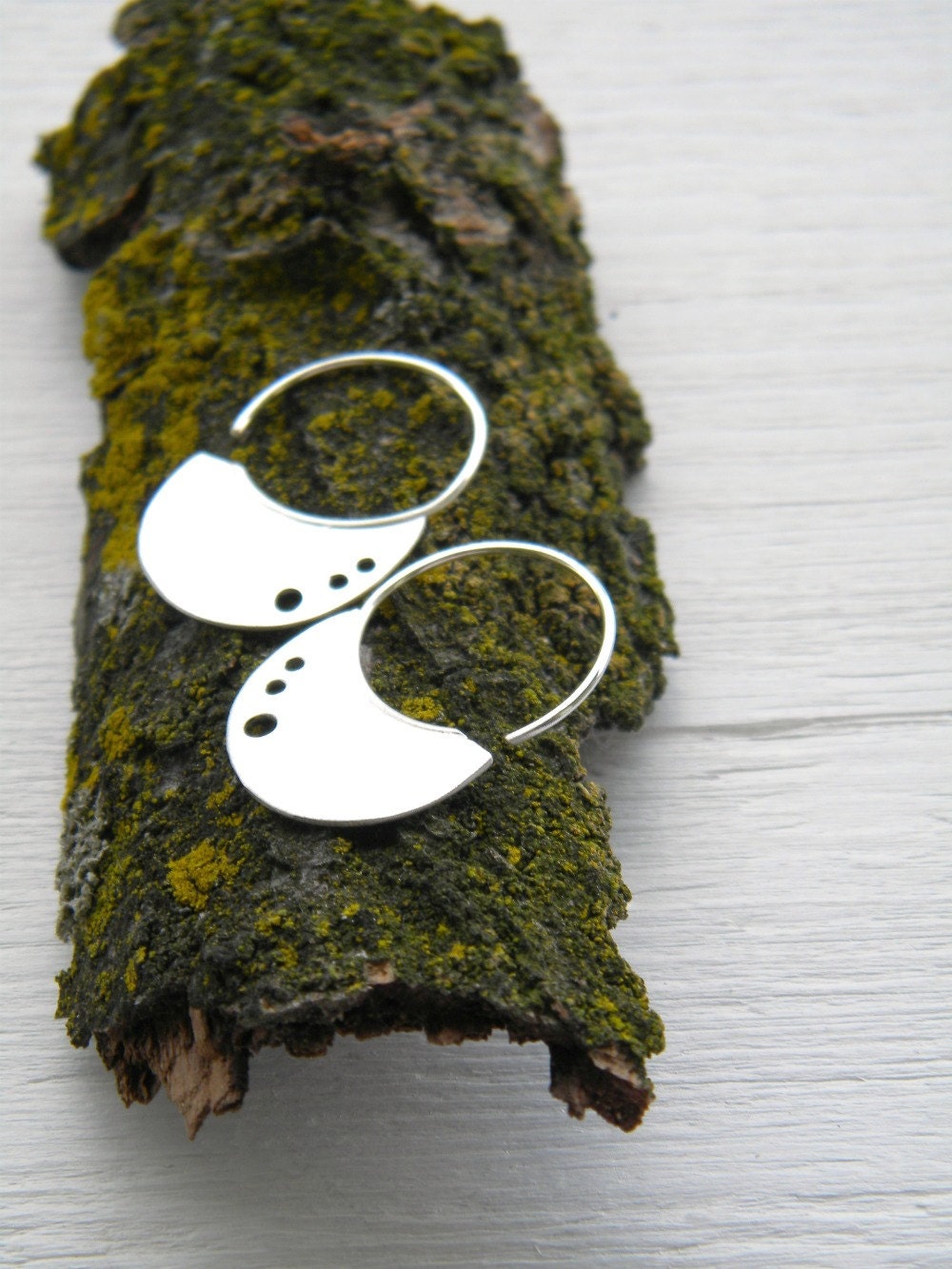 Little Urban Hoops ... 3 dots- handmade sterling silver organic look hoop earrings