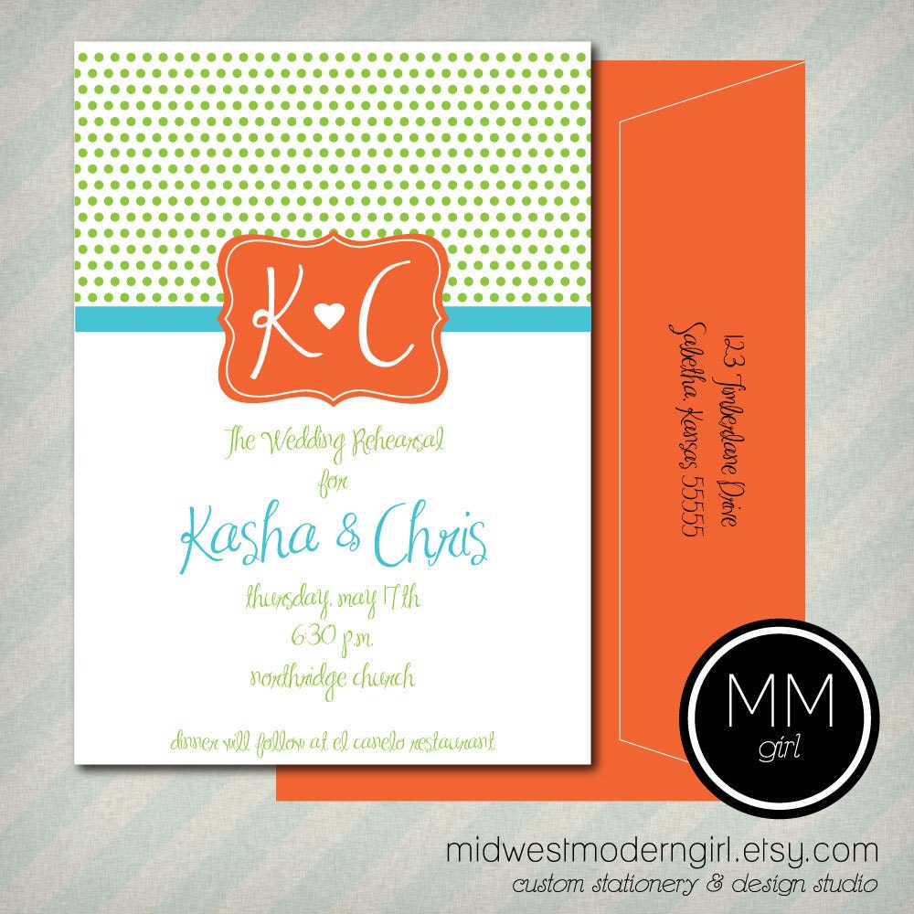 Summer Polka Dot and Initials Invitation