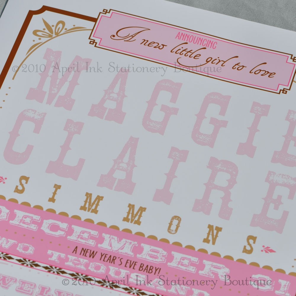 Vintage Inspired Birth Announcement Poster