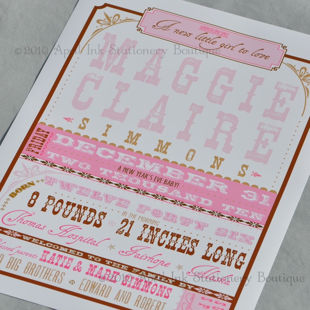 Vintage Inspired Birth Announcement Poster