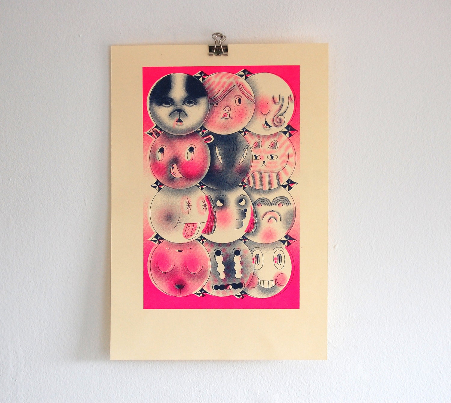 Circles of Friends - art print - risograph - fluorescent - modern design - affordable art