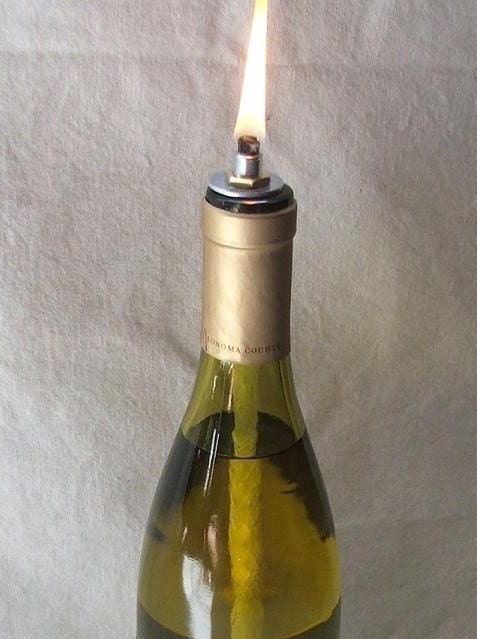 Wine bottle oil lamp, DIY kit, set of 4